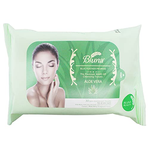 Bluna Facial Make-Up Cleansing Tissue for All Skin Types, Aloe Vera, 30ct per pack (2 PACK)