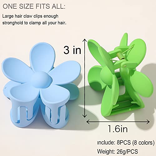 Flower Hair Clips 8pc Large Claw Clips for Women & Girls