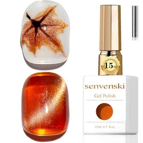 senvenski Jelly Glass Cat Eye Gel Nail Polish with Magnet 15ML Magnetic 3D Galaxy Holographic Glitter Translucent Sheer Color Gel Polish Salon Home DIY (Amber, 0.5fl oz)