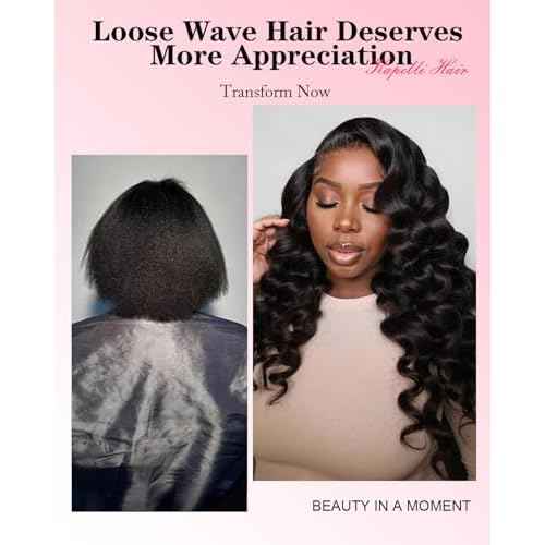 Loose Wave Bundles Human Hair with 5x5 Closure, (20 22 24+18) 12A 100% Real Human Hair Loose Deep Wave Bundles with Closure 5x5 Natural Color Unprocessed Brazilian Virgin Human Hair Extension