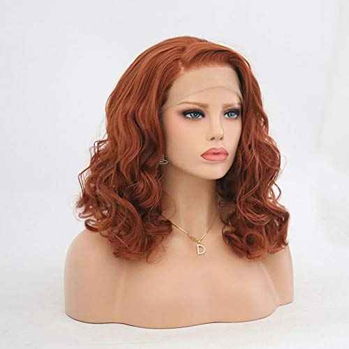 Auburn Wigs Short Wavy Lace Front Wigs Copper Red Synthetic Wig For Women Shoulder Length (Red Brown)
