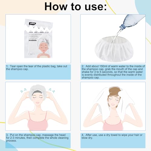 2025 Shampoo Caps No Rinse, Portable Rinse Free Shower Cap that Shampoos for Home, Nursing Home, Outdoor Travel, Surgery, Hospitalization, Mobility Impaired and Seniors 6/12 Pack (6 Pack)