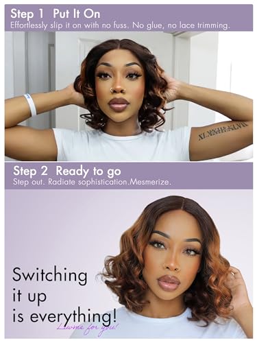 Brown Ombre Bob Wig 10" Glueless HD Lace Human Hair