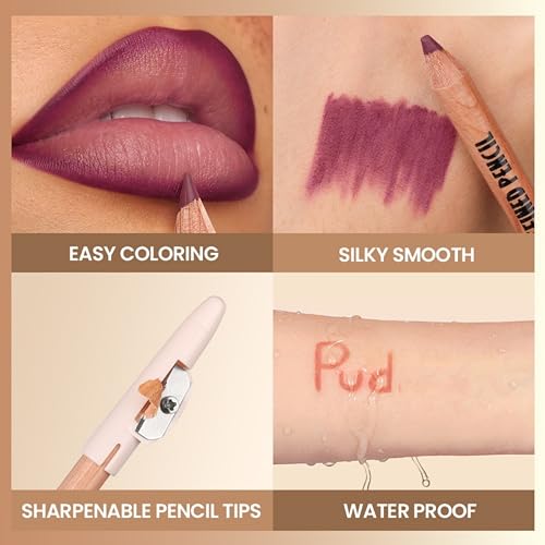 MAEPEOR Lip Liner Set 6Pcs Pure Natural Oak Brown Pink Red Series Lip Liners Smooth High Pigmented Matte Finish Lipliner Pen Kit (Set 03)
