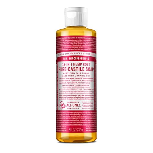 Dr. Bronner's - Pure-Castile Liquid Soap (Rose, 8 ounce) - Made with Organic Oils, 18-in-1 Uses: Face, Body, Hair, Laundry, Pets and Dishes, Concentrated, Vegan, Non-GMO