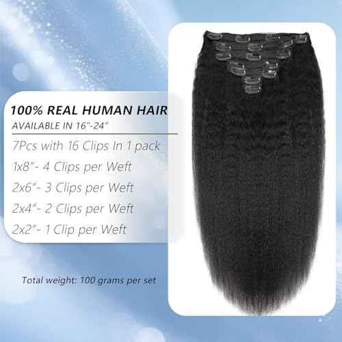 12A Clip In Hair Extensions Real Human Hair 16 Inch 100g 7pcs Yaki Straight Clip ins Human Hair Extensions for women 100% Unprocessed Brazilian Virgin Hair clip ins Natural Black Hair