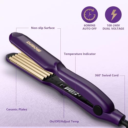 Hair Crimper Iron with Titanium Ceramic Plates - 5 Heat Settings