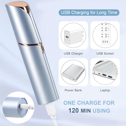 Electric Facial Hair Removal for Women with 2 Replacement Heads - Blue