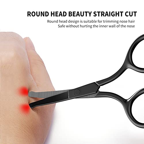 AsonTao Small Nose Hair Scissors Black Stainless Steel Round Tip Safety Eyebrow Tool