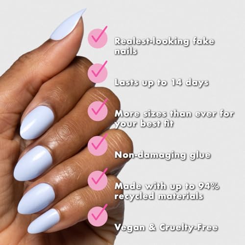 Olive & June Glue Press On Bestsellers Kit | Includes 4 Fake Nail Sets (HD Crisp White, Classic French, Shimmery Super Star, BP Icy Blue) | Realistic Look, Non-Damaging Glue, Up to 14-Day Wear