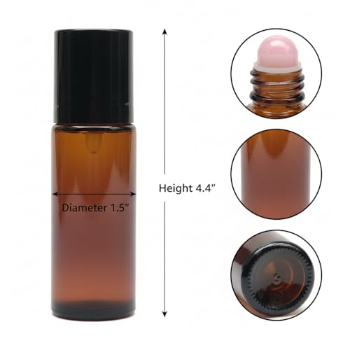 2 Pcs 1.7oz Amber Glass Roll On Bottles with Jade Roller Balls | Leak-Resistant Design for Essential Oils, Perfume & DIY Deodorant | Refillable, Includes Funnel & Opener (50ML Pink)