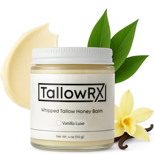 100% Grass-Fed Beef Tallow for Skin ? Whipped Tallow Honey Balm, Pure & Organic Moisturizer for Face & Body with Manuka Honey, Jojoba & Calendula ? Deep Hydration & Soothing (4 oz, Vanilla Scented)