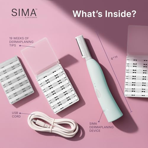 SPA SCIENCES - SIMA Patented Dermaplane Razor for Women Face ? Painless 2-in-1 Facial Exfoliation & Peach Fuzz Hair Removal ? Anti-Aging ? 3 Speeds ? Rechargeable ? 19 Weeks Treatment