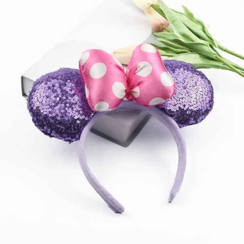 JIAHANG 3D Sequin Mouse Ear Headband, Satin Bow Hairband with Polka Dots, Hair Bow Velvet Headwear for Women Girls
