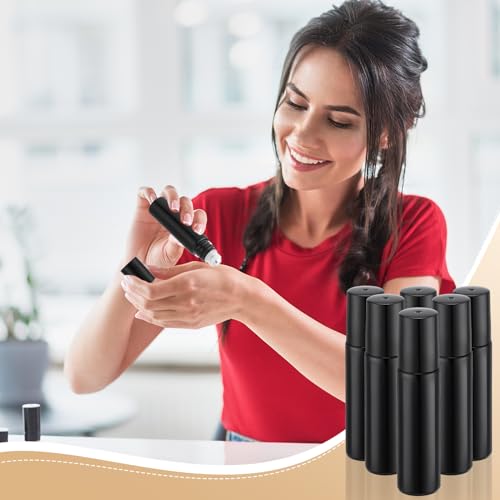 Sumind 150 Pack 10ml Glass Essential Oil Roller Bottles with Black Caps & Funnels