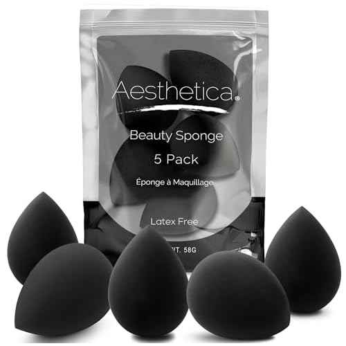 Aesthetica Cosmetics Beauty Sponge Blender - Latex Free and Vegan Makeup Sponge Blender - For Powder, Cream or Liquid Application (5 Pack)