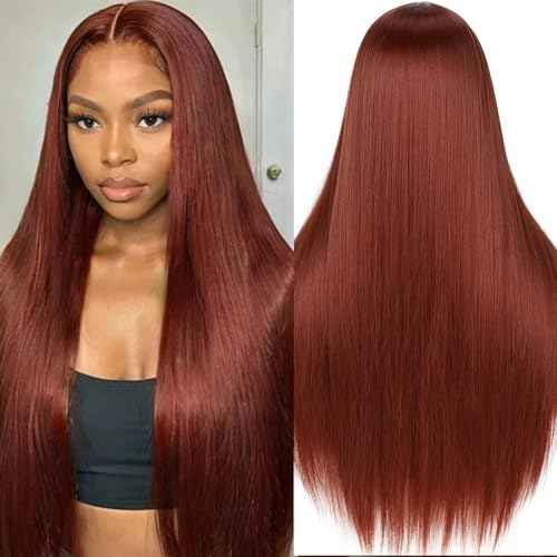 13x6 Reddish Brown Lace Front Wigs Human Hair Straight Human Hair Wigs for Women Reddish Brown 13x6 HD Lace Front Wigs Pre Plucked 26 Inch