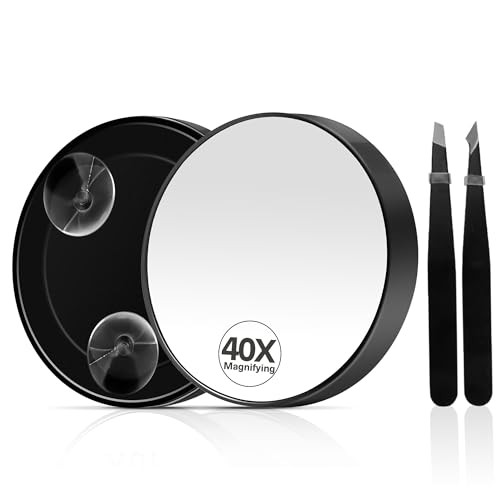 40X Magnifying Mirror with Suction Cup & Tweezers