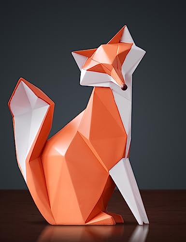 HAUCOZE Fox Figurine Statue Gifts Modern Sculpture Decor Home Gifts Animal Arts Polyresin Geometric Crafts 8.0 inch