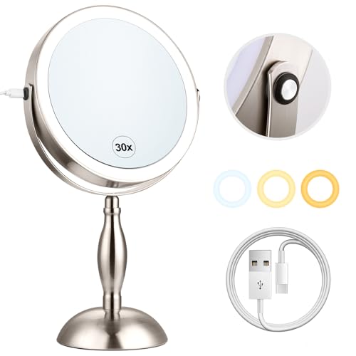 30X Magnifying Makeup Mirror with 3 Color Light & 5000mAh Battery