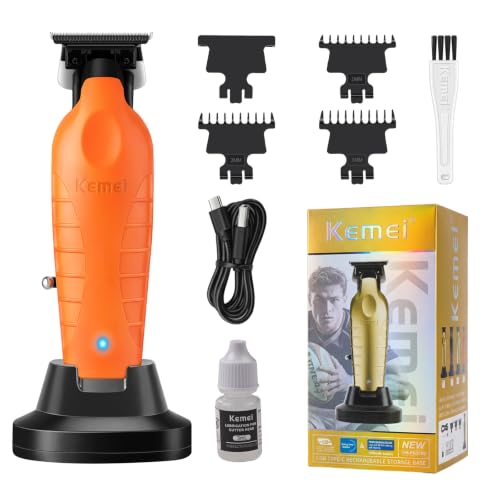 KEMEI 2099 Cordless Hair Trimmer for Men - Orange, Rechargeable, Precision Grooming