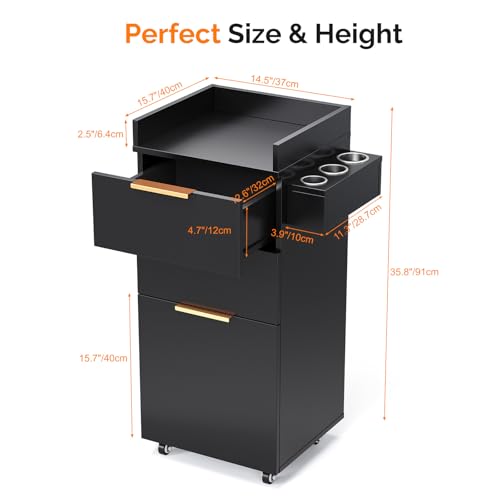 OmySalon 3-Tier Salon Cart with Drawers & Adjustable Shelf