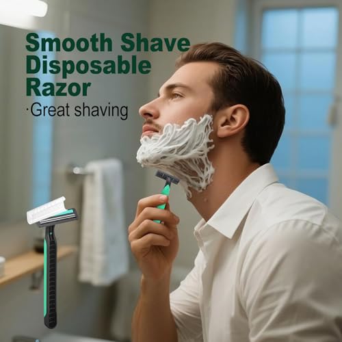 Disposable Twin Blade Razors in Bulk, Individually Wrapped - Clear Safety Cap, For Homeless, Hotel, Airbnb, Travel (pack of 30,green)
