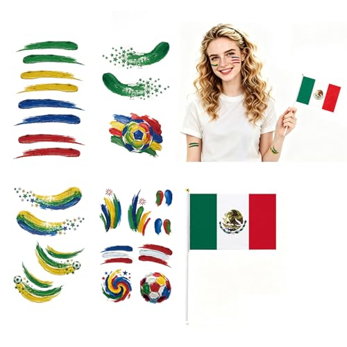 Mexico Flag Face Tattoos - Waterproof Game Day Stickers