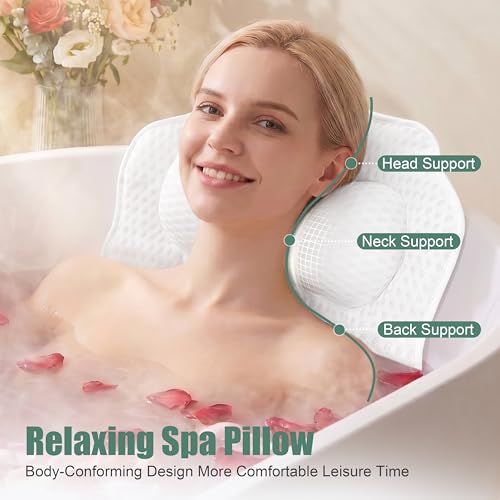 Bath Pillow with 6 Suction Cups - Ergonomic Neck Support