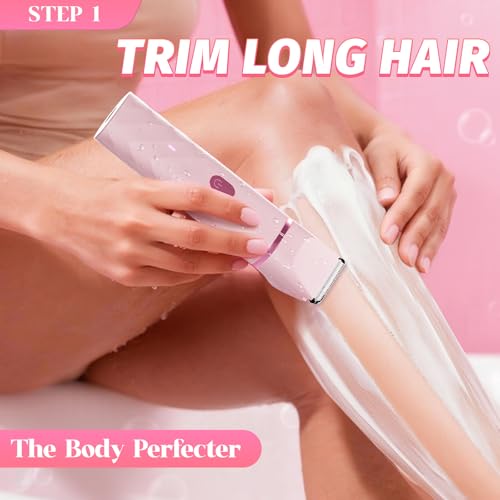 Bikini Trimmer for Women, IPX7 Waterproof, Painless Rechargeable Electric Razor Remover, 2-in-1 Facial & Pubic Hair Removal for Sensitive Skin, Portable Travel Size, Valentines Day Gifts for Her, Pink