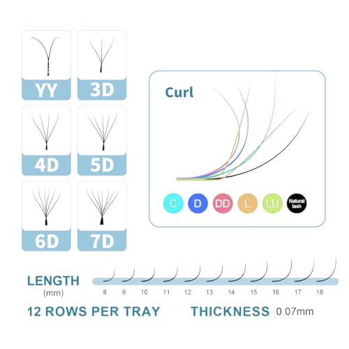 DeceMars YY Eyelash Extensions 0.07mm D Curl 8-12mm Mix