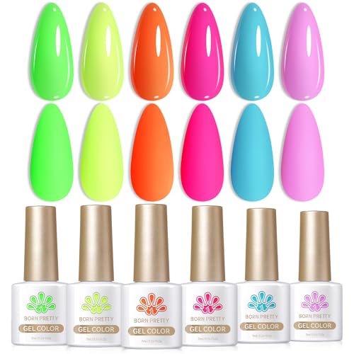 Born Pretty Neon Gel Nail Polish Set - 6 Colors Long Lasting High Shine