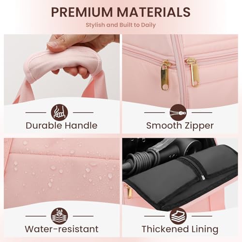 Wig Storage Bag Holds 3 Wigs Hair Tools Travel Bag Full-Open Breathable Organizer Case for Clips, Hair Dryer, Flat Curling Iron Brushes,Cosmetic Toiletry Tote Valentine's Gift for Women Stylist