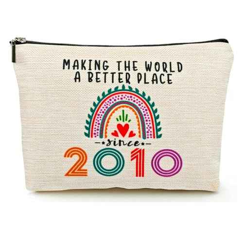 15 Year Old Girl Gift Ideas, 15th Birthday Gifts for Teenage Girls, Funny 2010 Birthday Decorations Makeup Bags for Sister, Daughter, Niece, Christmas, Best Cosmetic Travel Pouch for Teen Girls Stuff