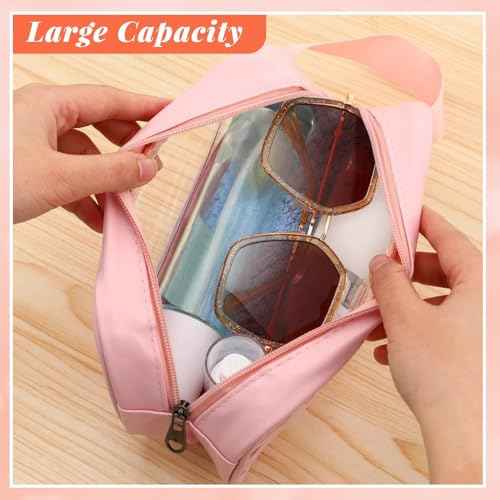 Buryeah 12 Pieces Toiletry Bag for Women Men Translucent Small Travel Makeup Pouch Portable Waterproof Organizer Set for Accessories Toiletries(Pink)