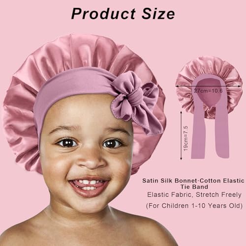 Kids Satin Sleep Bonnet 3-Pack - Adjustable Hair Care Cap