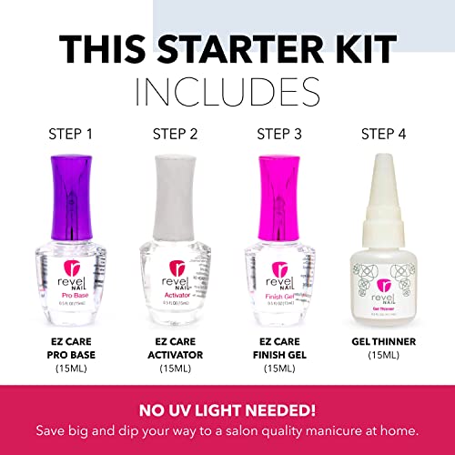 Revel Nail Dip Powder Starter Kit - 4-Color French Manicure Set with Liquids