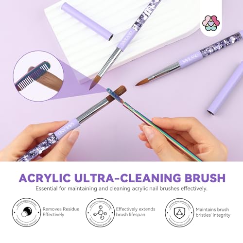 SAVILAND Acrylic Nail Brush Kit with 3 Kolinsky Brushes & 60ml Cleaner for Nails & Extensions