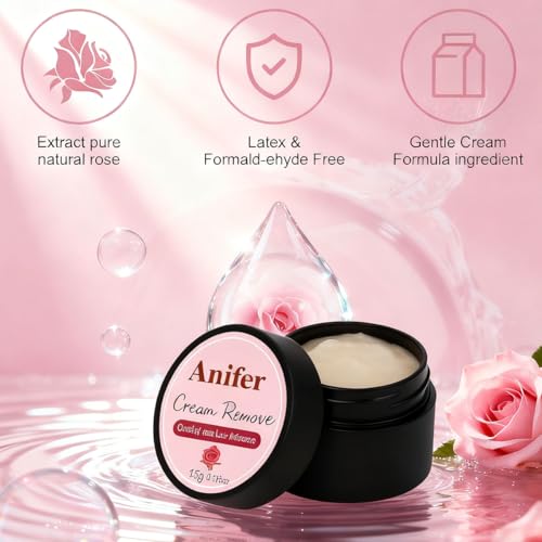 Anifer Eyelash Extension Remover 15g - Gentle Rose Scent, No Residue