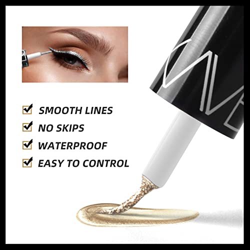 LAMUSELAND Glitter Liquid Eyeliner Set, 5 Colors/Pack Metallic Shimmer Pigment Liquid Eye Liner Pen, Diamond Waterproof Long Lasting Colorful Eyeshadow Makeup Set for Women Girls (5pcs)
