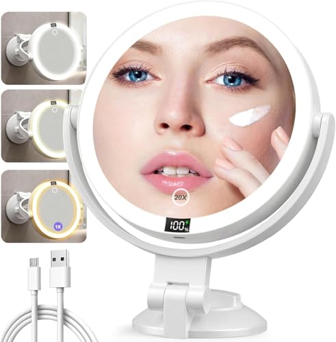 Shinowa 20X Magnifying Wall-Mounted Makeup Mirror with Lights