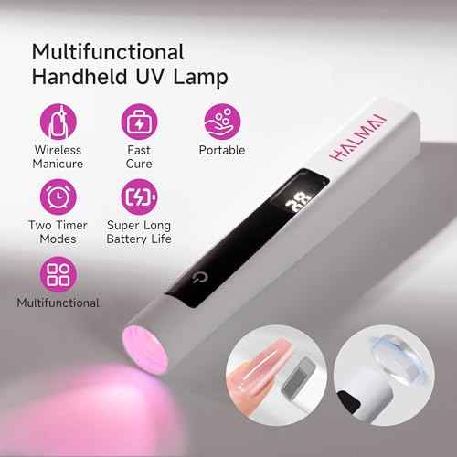 Handheld UV Nail Lamp for Gel Polish,Portable Mini Red Light with LED,Cordless Rechargeable USB Dryer,at-Home Manicure Salon Tool with Fingernail Curing,Nail Stamping & Cat Eye Magnet (White)