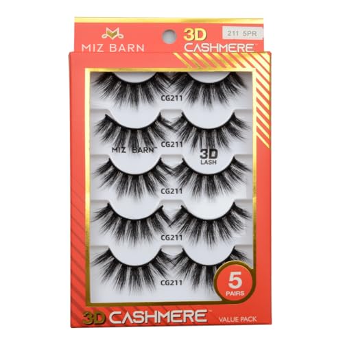 Miz Barn Products 3D Cashmere Dramatic Fluffy Wispy Handmade Reusable False Eyelashes Volume Soft Strip Lashes Multipack 5 Pairs Multi-layered Effect Eyelashes (CG211)