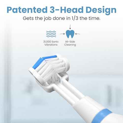 Triple Bristle Original Sonic Toothbrush | Rechargeable 31,000 VPM Tooth Brush | Patented 3 Head Design | Angled Bristles Clean Each Tooth | Dentist Created & Approved | Triple Bristle Original 2 Pack