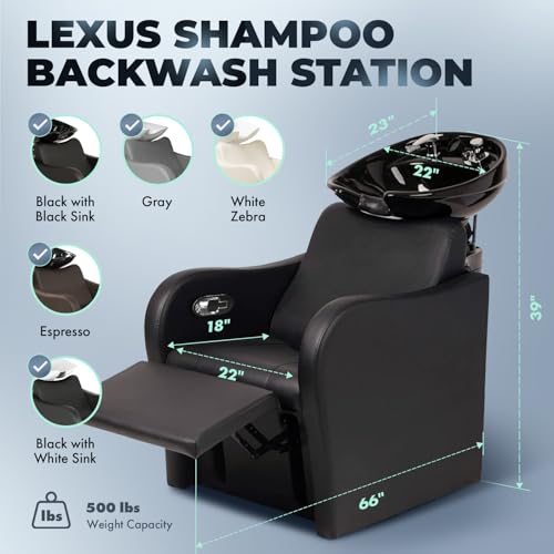 Buy-Rite Backwash Chair with Tilting Porcelain Bowl - Black