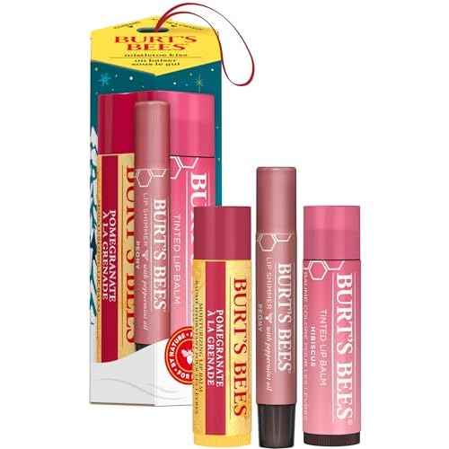 Burt's Bees Mistletoe Kiss Pink, Pomegrante, Peony, Hibiscus Lip Balm and Shimmer Holiday Collection Gift Set of 3-1 Count