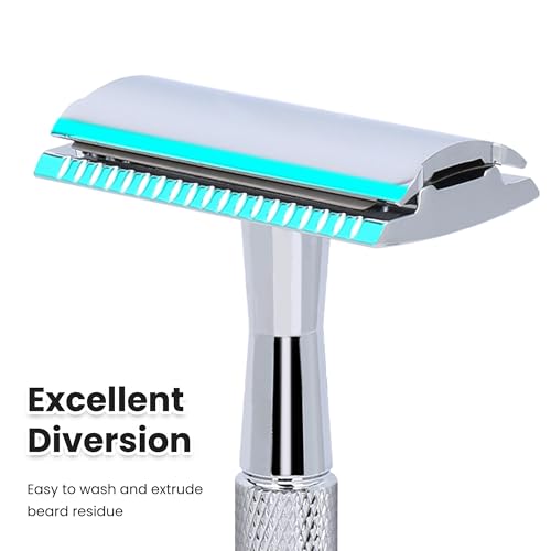 Single Blade Safety Razor With 10 Premium Stainless Steel Blades Double Edge Safety Razors For Men, Smooth Wet Shave Experience, Glossy Silver
