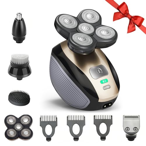 5 in 1 Head Shavers for Bald Men, Skull Head Shaver with Rechargeable Battery, Electric Razor, Hair Clippers, Nose Hair Trimmer, Cleaning Brush, Hair Manager, Idea Gift for Men(Brown)