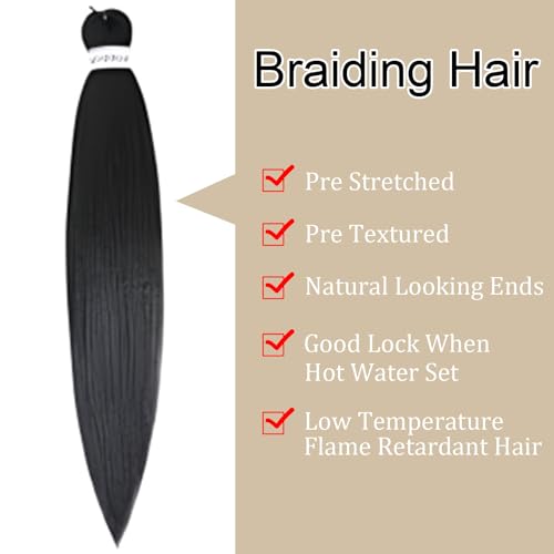 Braiding Hair Pre Stretched Extensions - 3 Packs Colored Hair for Braiding - Soft Yaki Braiding Hair with Hot Water Setting - Light Braiding Hair Extensions (1B, 26)