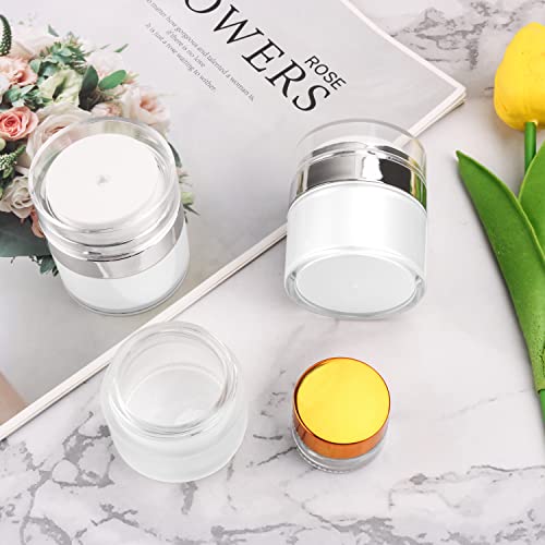 Cositina 6 Pack 0.5oz/15ml Airless Pump Jars,Empty Acrylic Airless Makeup Cosmetic Container with Press Pump,Mini Portable Travel Size Jar With Lid for Thick Moisturizer,Creams,Gel Lotion,White